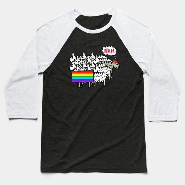 Anti Rainbow Sheep Baseball T-Shirt by Mark Ewbie